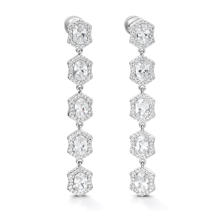 Clear Cushion-Cut CZ Tennis Necklace & Drop Earring Set