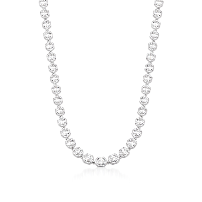 Clear Cushion-Cut CZ Tennis Necklace & Drop Earring Set