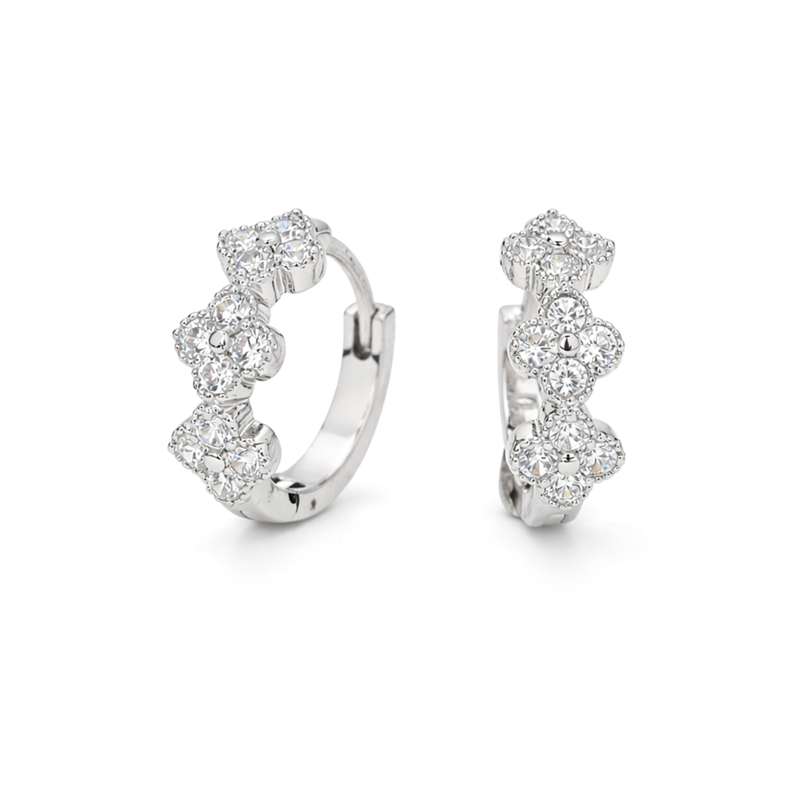 Clear Floral Cluster CZ Tennis Necklace & Hoop Earring Set