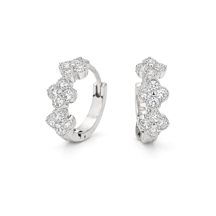 Clear Floral Cluster CZ Tennis Necklace & Hoop Earring Set