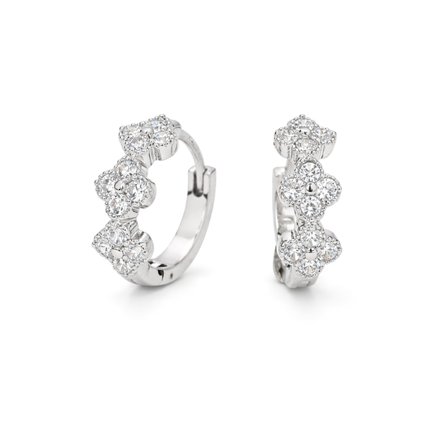 Clear Floral Cluster CZ Tennis Necklace & Hoop Earring Set