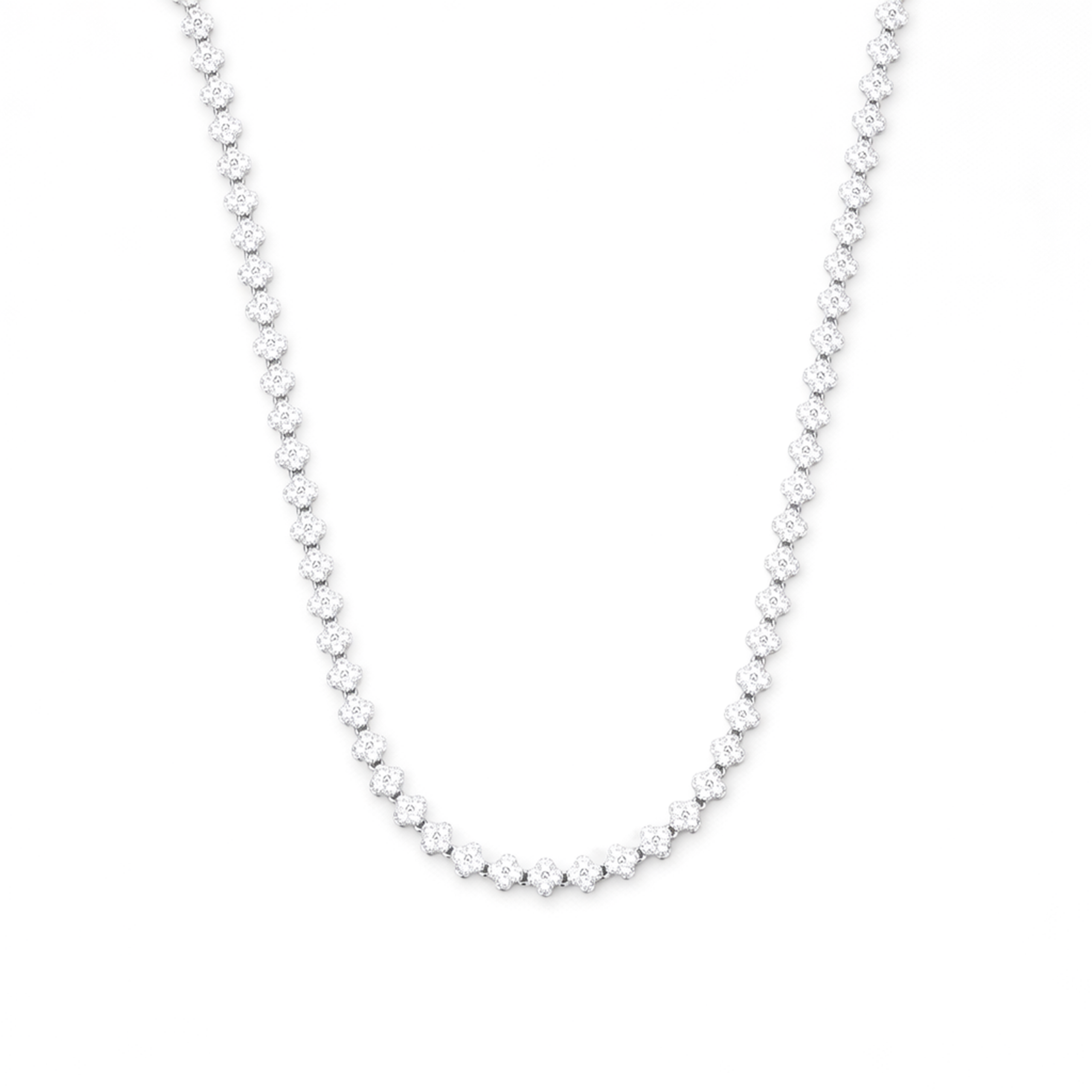 Clear Floral Cluster CZ Tennis Necklace & Hoop Earring Set