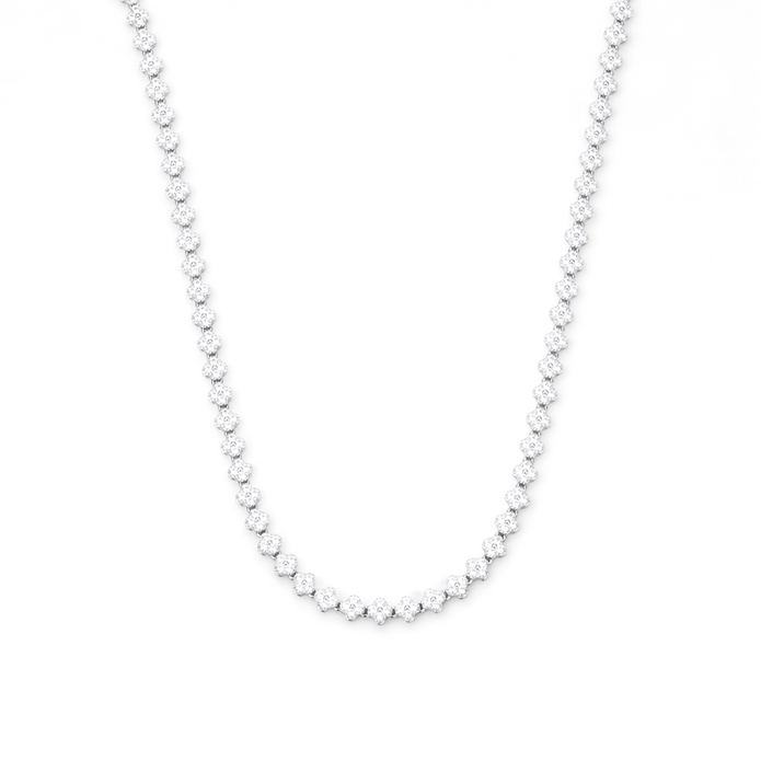 Clear Floral Cluster CZ Tennis Necklace & Hoop Earring Set