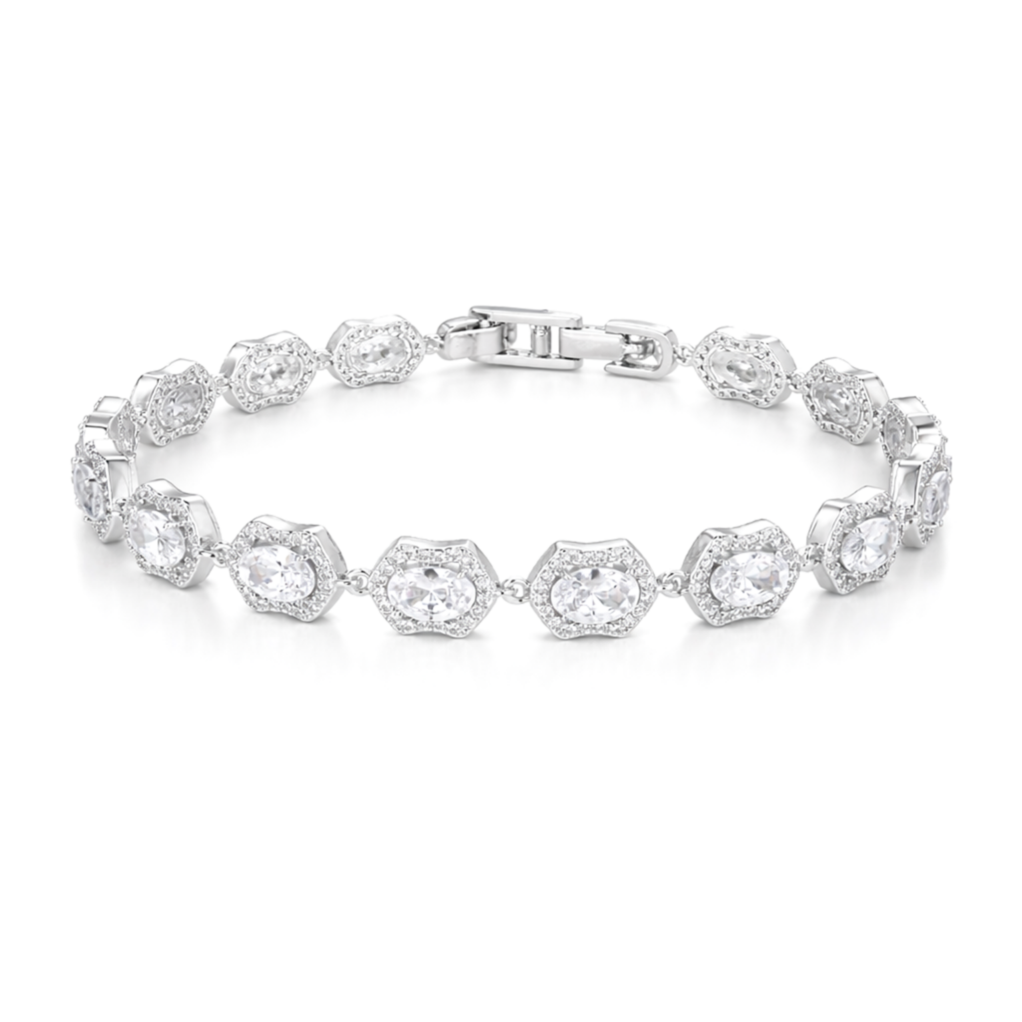 Geometric Oval Halo Tennis Bracelet