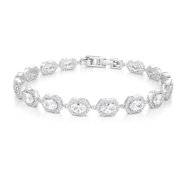 Geometric Oval Halo Tennis Bracelet