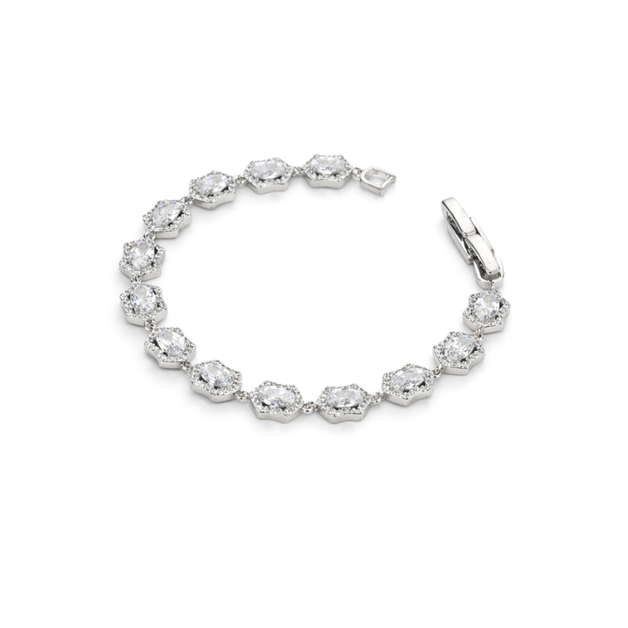Geometric Oval Halo Tennis Bracelet