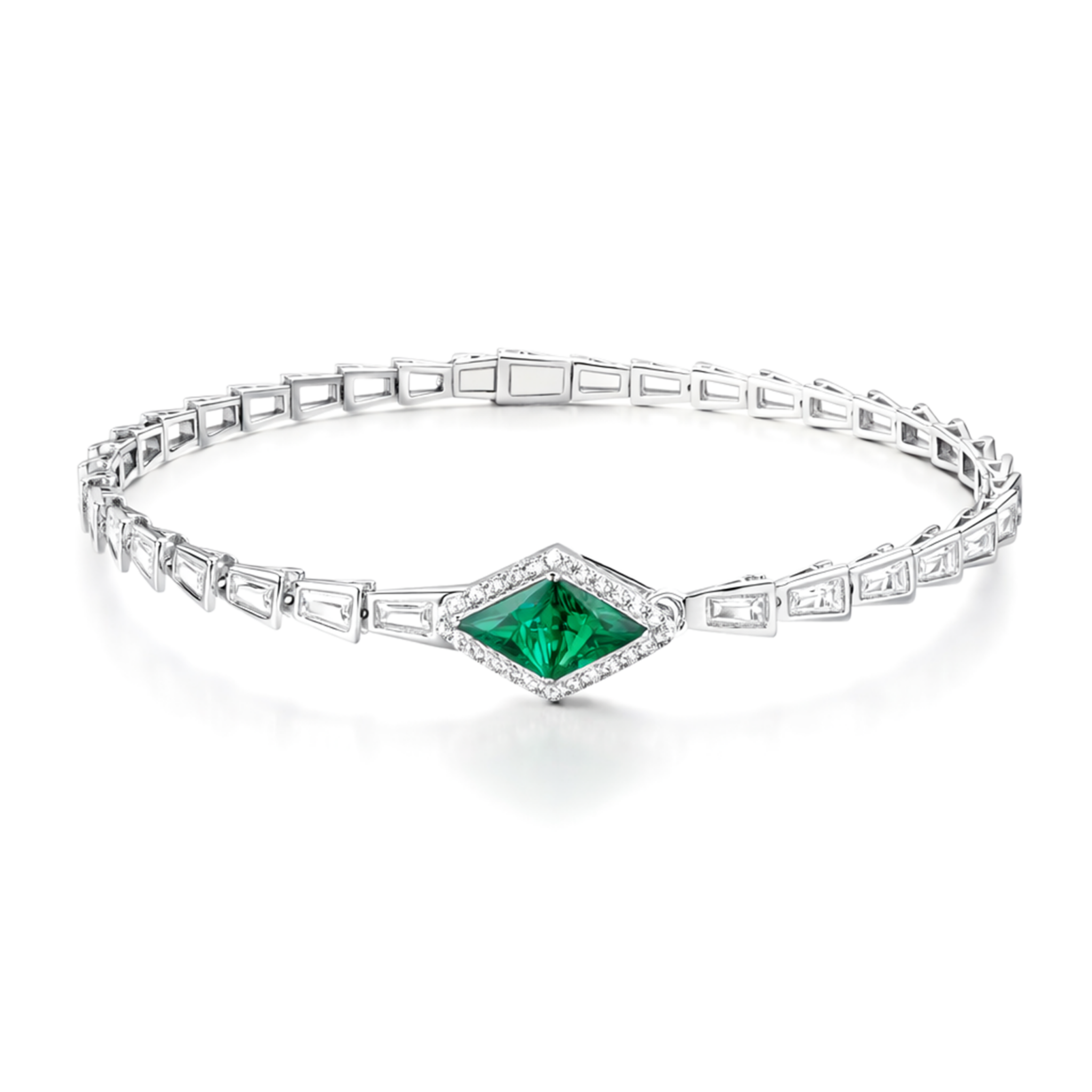 Emerald Kite Baguette Statement Bracelet