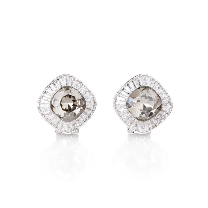 Clear Cushion-Cut Halo Crystal Stud Earrings