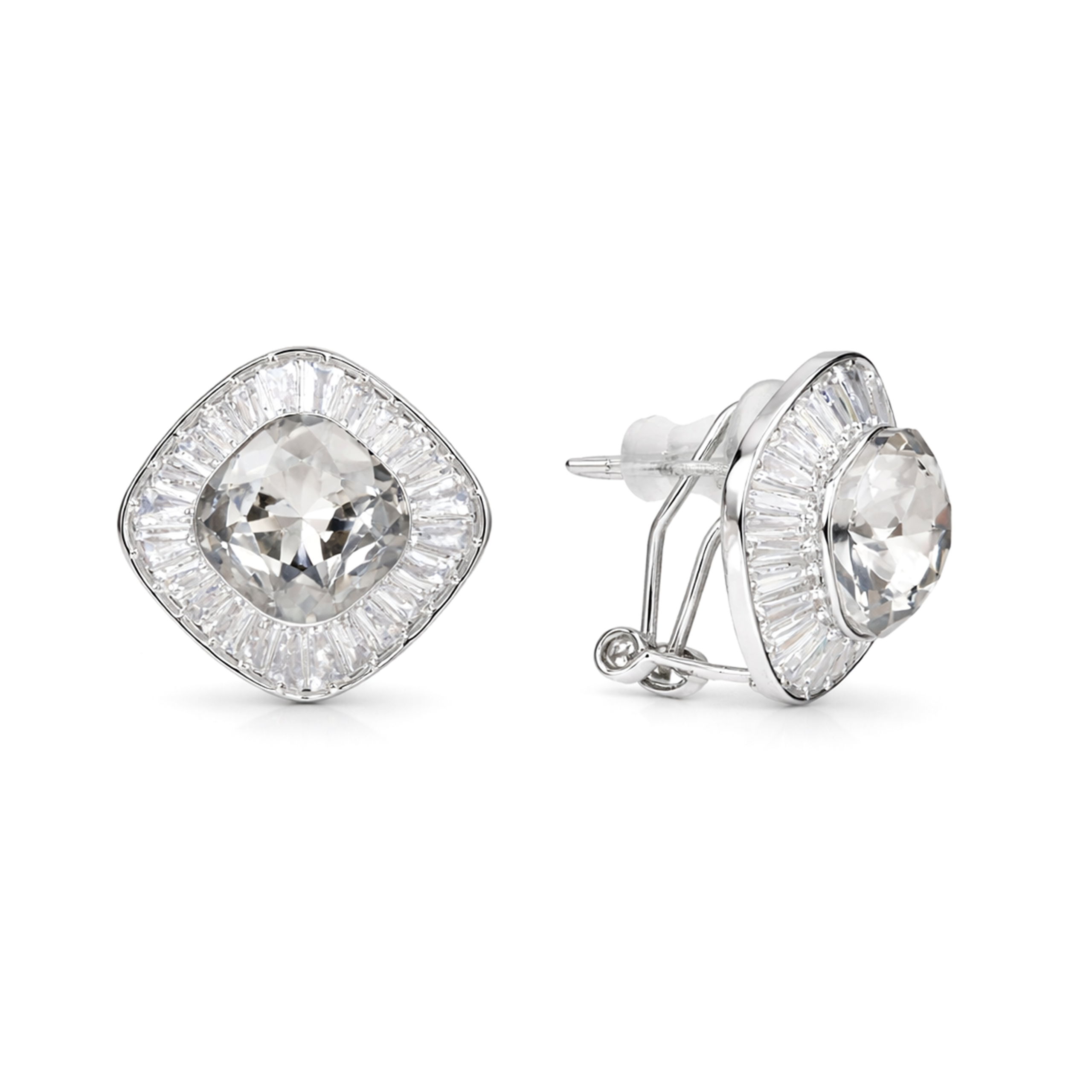 Clear Cushion-Cut Halo Crystal Stud Earrings