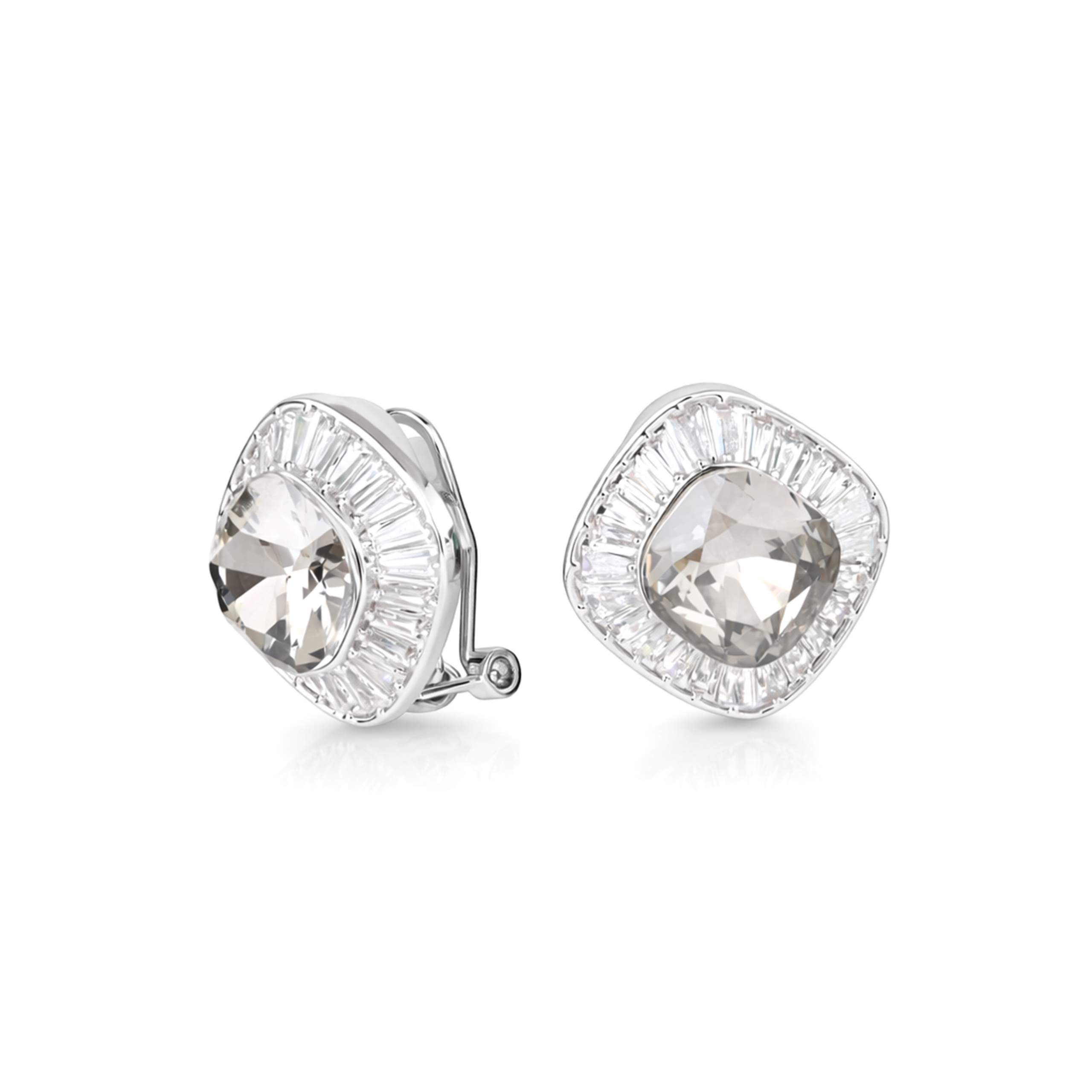 Clear Cushion-Cut Halo Crystal Stud Earrings