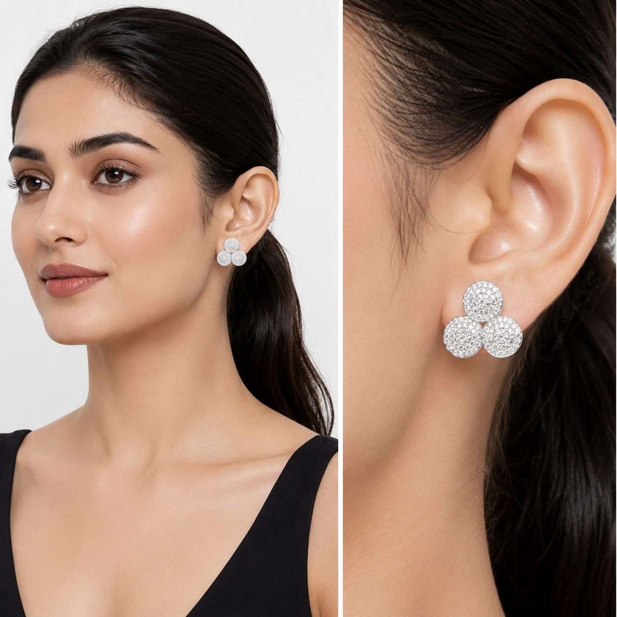 Clear Pavé Trefoil Cluster Stud Earrings