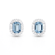 Aqua Blue Emerald-Cut Halo Stud Earrings