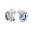 Aqua Blue Emerald-Cut Halo Stud Earrings