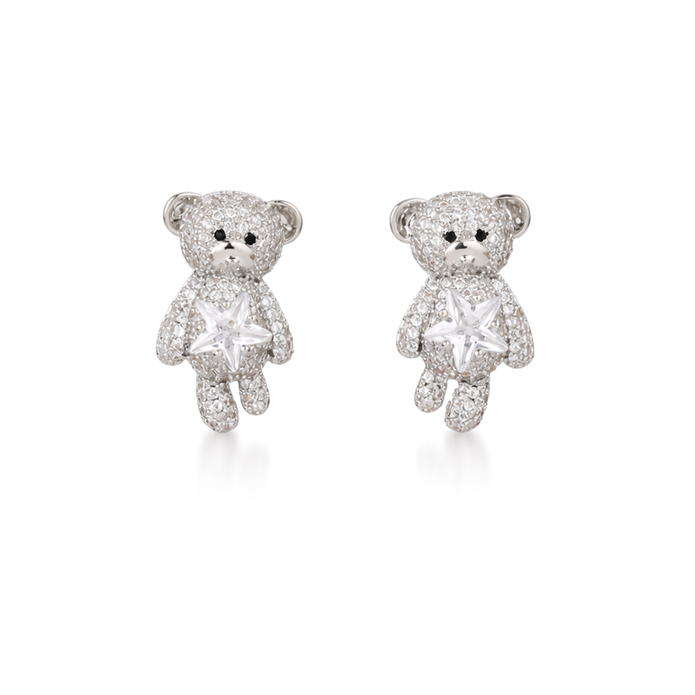 Clear Pavé Teddy Bear Novelty Stud Earrings