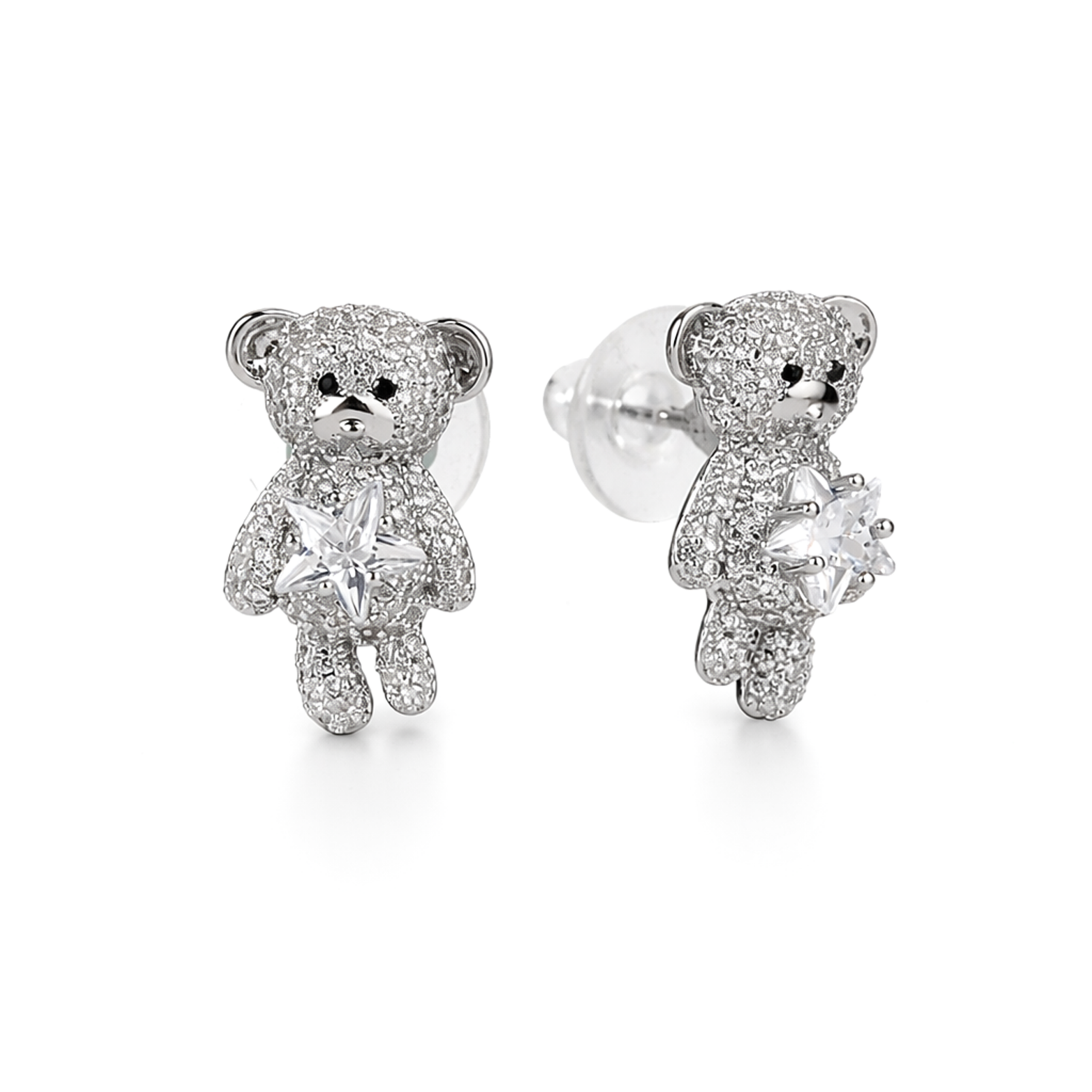 Clear Pavé Teddy Bear Novelty Stud Earrings