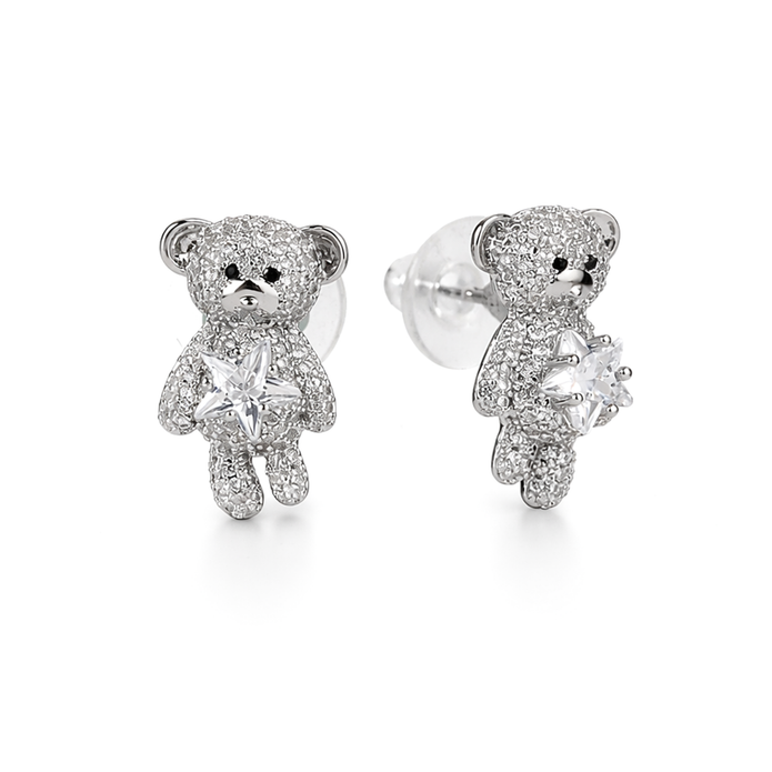 Clear Pavé Teddy Bear Novelty Stud Earrings