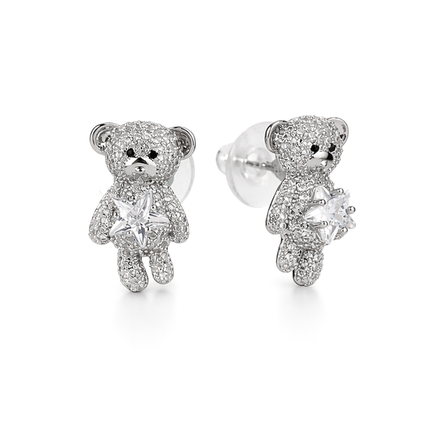 Clear Pavé Teddy Bear Novelty Stud Earrings