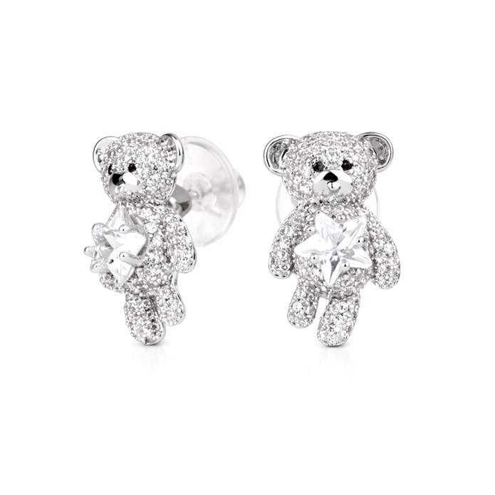 Clear Pavé Teddy Bear Novelty Stud Earrings