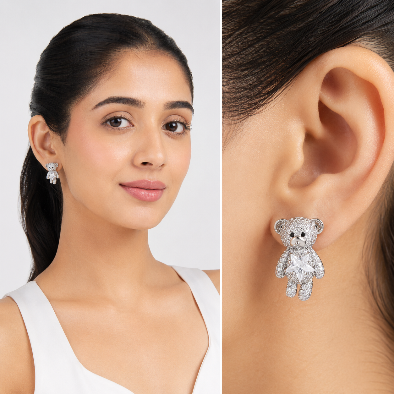 Clear Pavé Teddy Bear Novelty Stud Earrings
