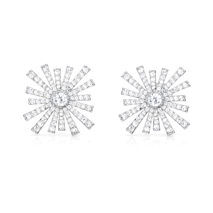 Clear Pavé Sunburst Statement Stud Earrings