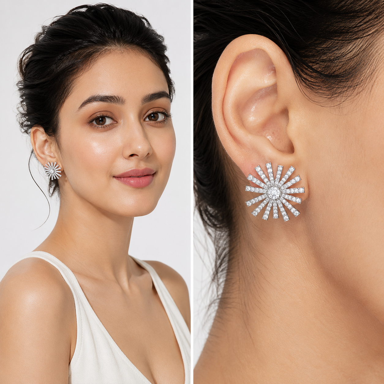 Clear Pavé Sunburst Statement Stud Earrings