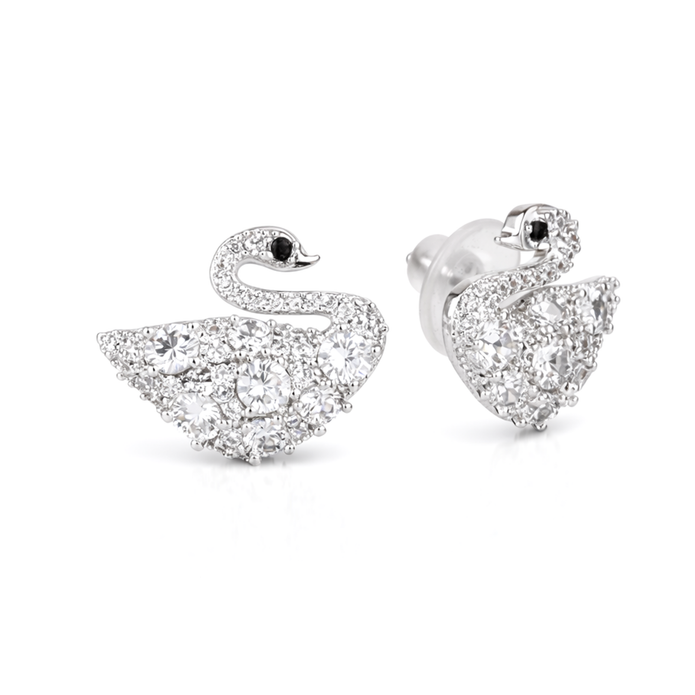 Clear Crystal Swan Silhouette Stud Earrings