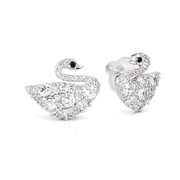 Clear Crystal Swan Silhouette Stud Earrings