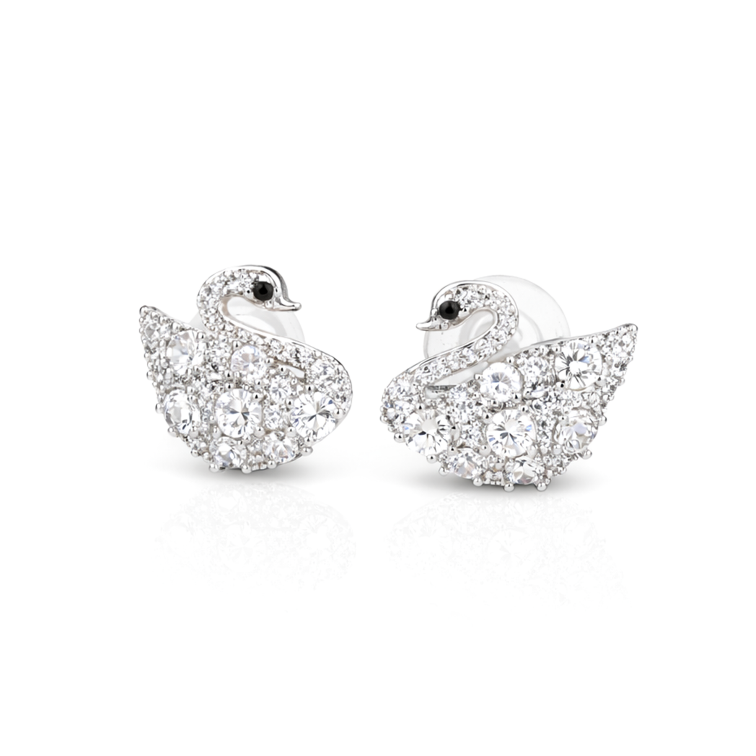 Clear Crystal Swan Silhouette Stud Earrings