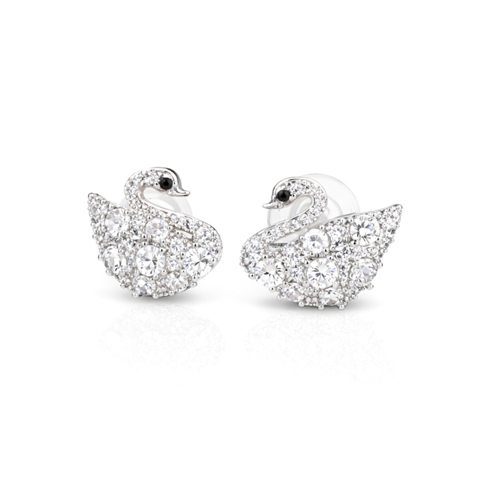 Clear Crystal Swan Silhouette Stud Earrings