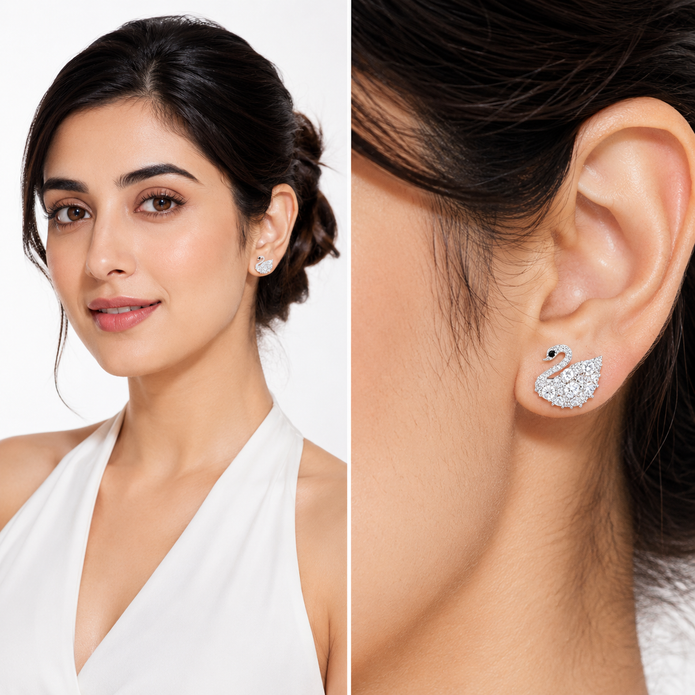 Clear Crystal Swan Silhouette Stud Earrings