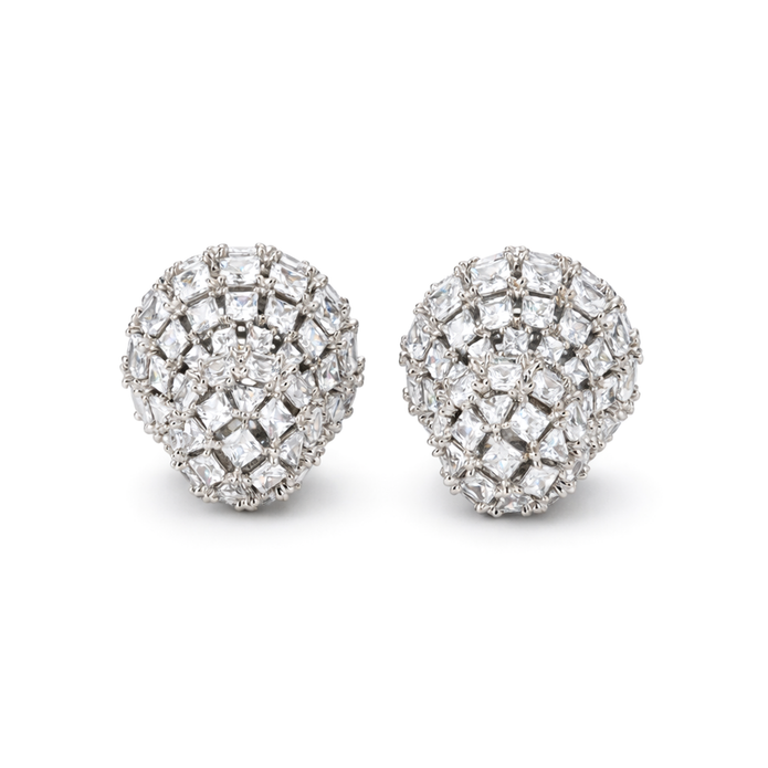 Clear Asscher-Cut Domed Cluster Statement Studs