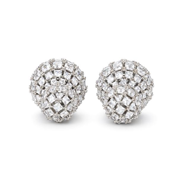 Clear Asscher-Cut Domed Cluster Statement Studs