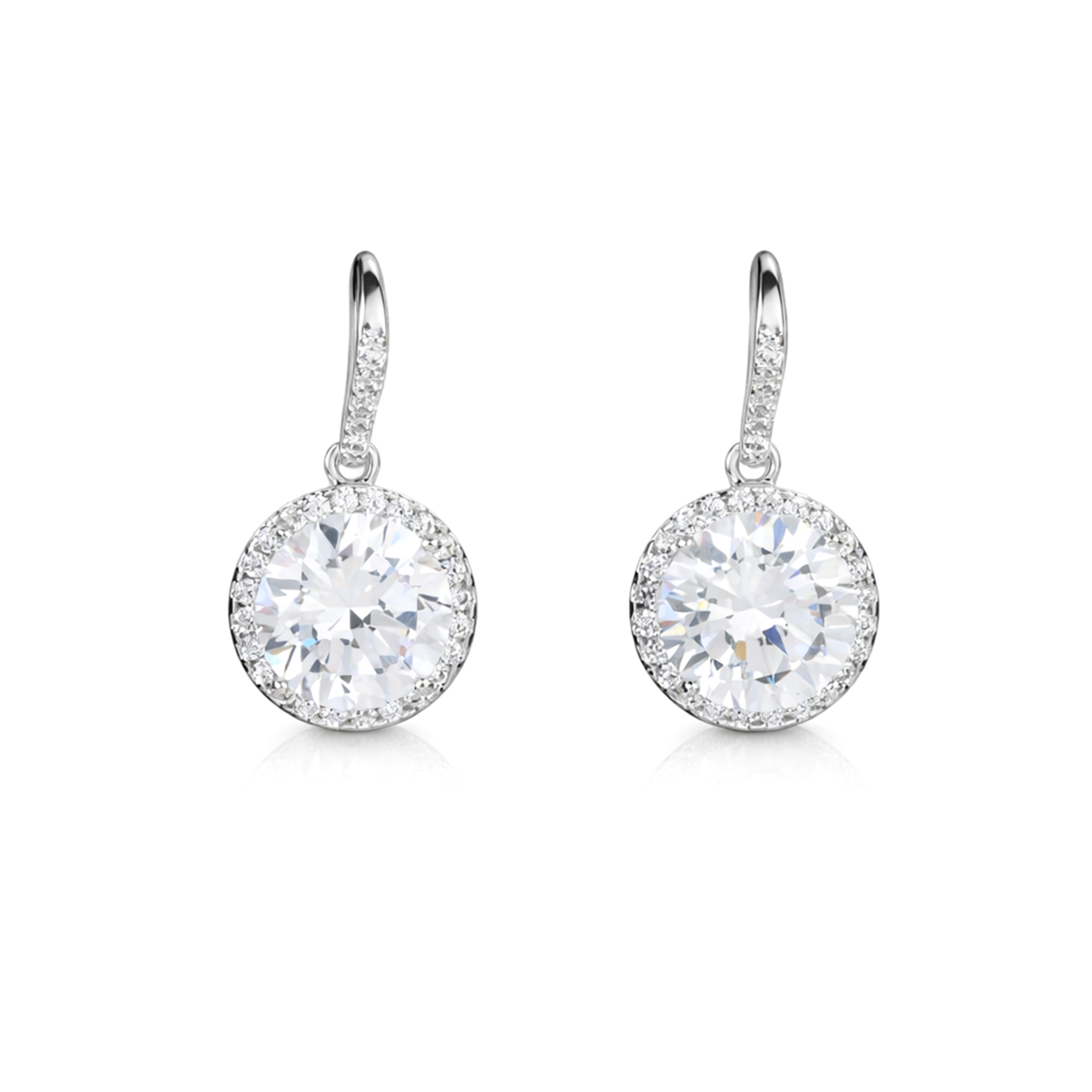 Clear Round Halo Solitaire Drop Earrings
