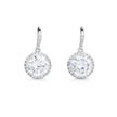 Clear Round Halo Solitaire Drop Earrings