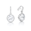 Clear Round Halo Solitaire Drop Earrings