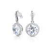 Clear Round Halo Solitaire Drop Earrings
