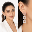 Clear Triple-Tier Square Frame Drop Earrings