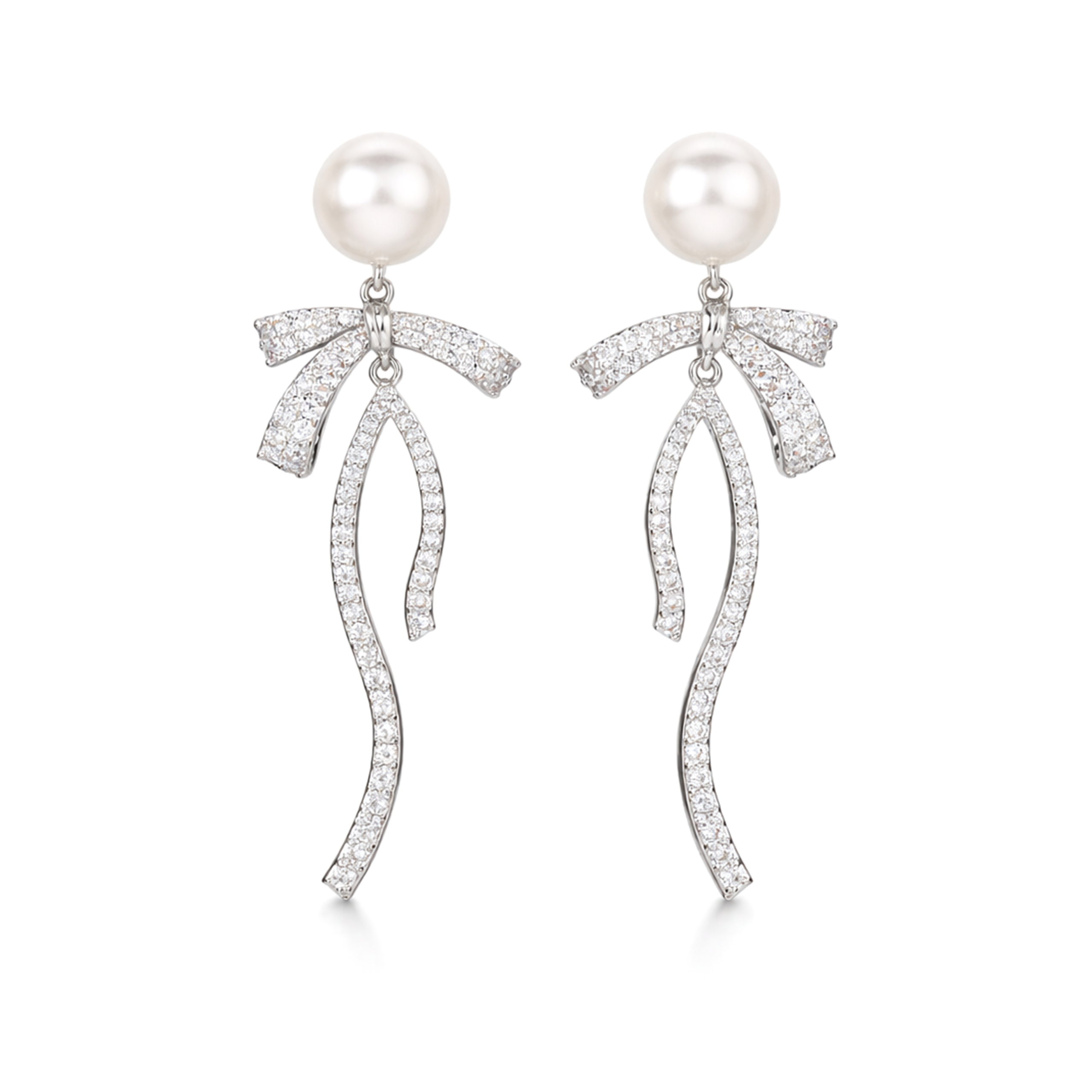 Ivory Pearl & Crystal Bow Cascade Drop Earrings