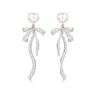 Ivory Pearl & Crystal Bow Cascade Drop Earrings
