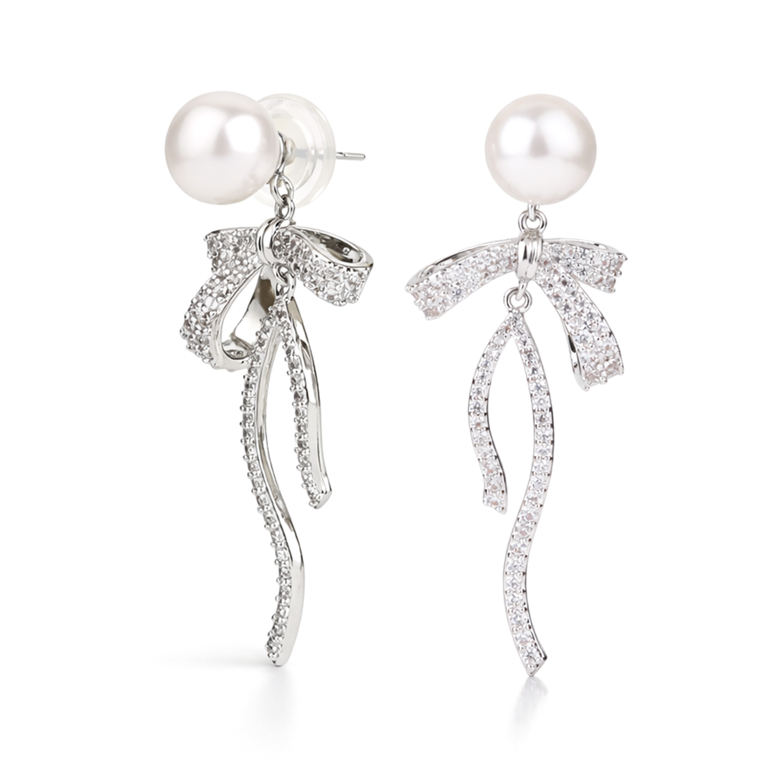 Ivory Pearl & Crystal Bow Cascade Drop Earrings