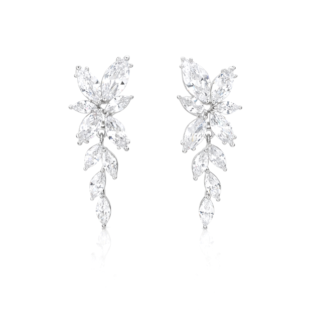 Clear Marquise Leaf Cascade Drop Earrings