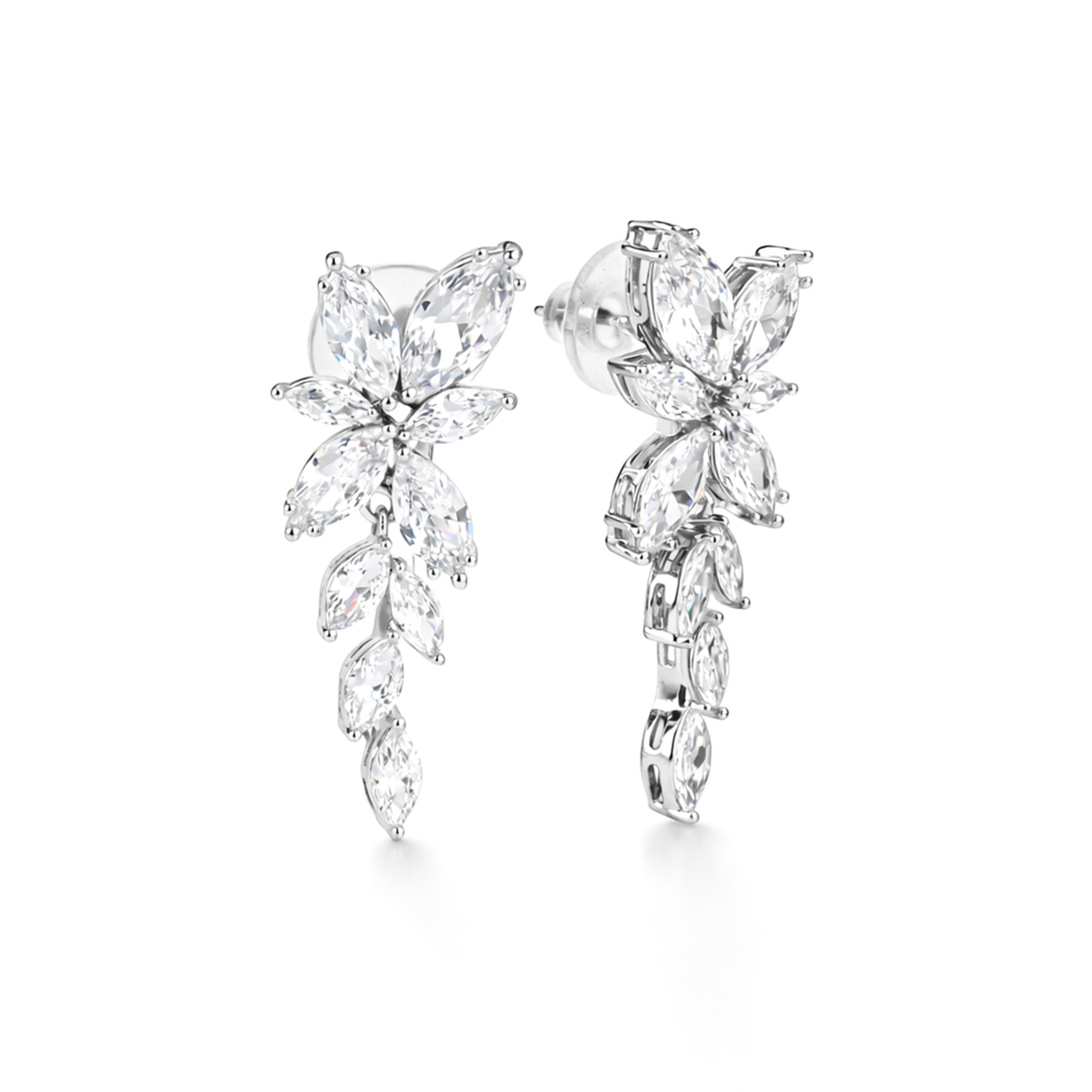 Clear Marquise Leaf Cascade Drop Earrings