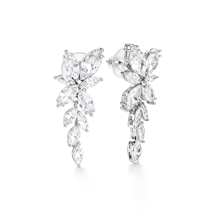 Clear Marquise Leaf Cascade Drop Earrings