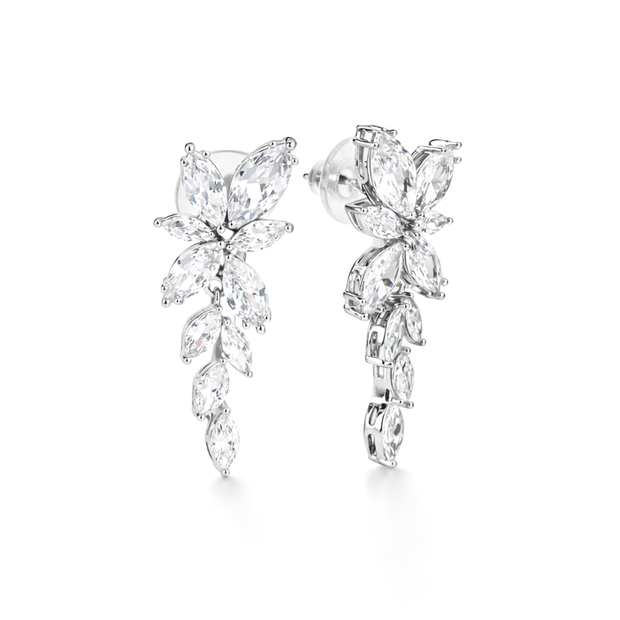 Clear Marquise Leaf Cascade Drop Earrings