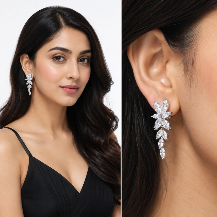 Clear Marquise Leaf Cascade Drop Earrings