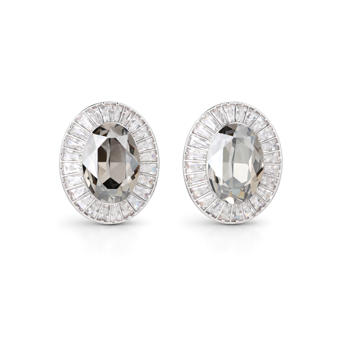 Smoky & Champagne Oval Halo Statement Stud Earrings - Gunmetal