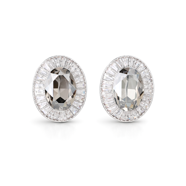 Smoky & Champagne Oval Halo Statement Stud Earrings - Gunmetal