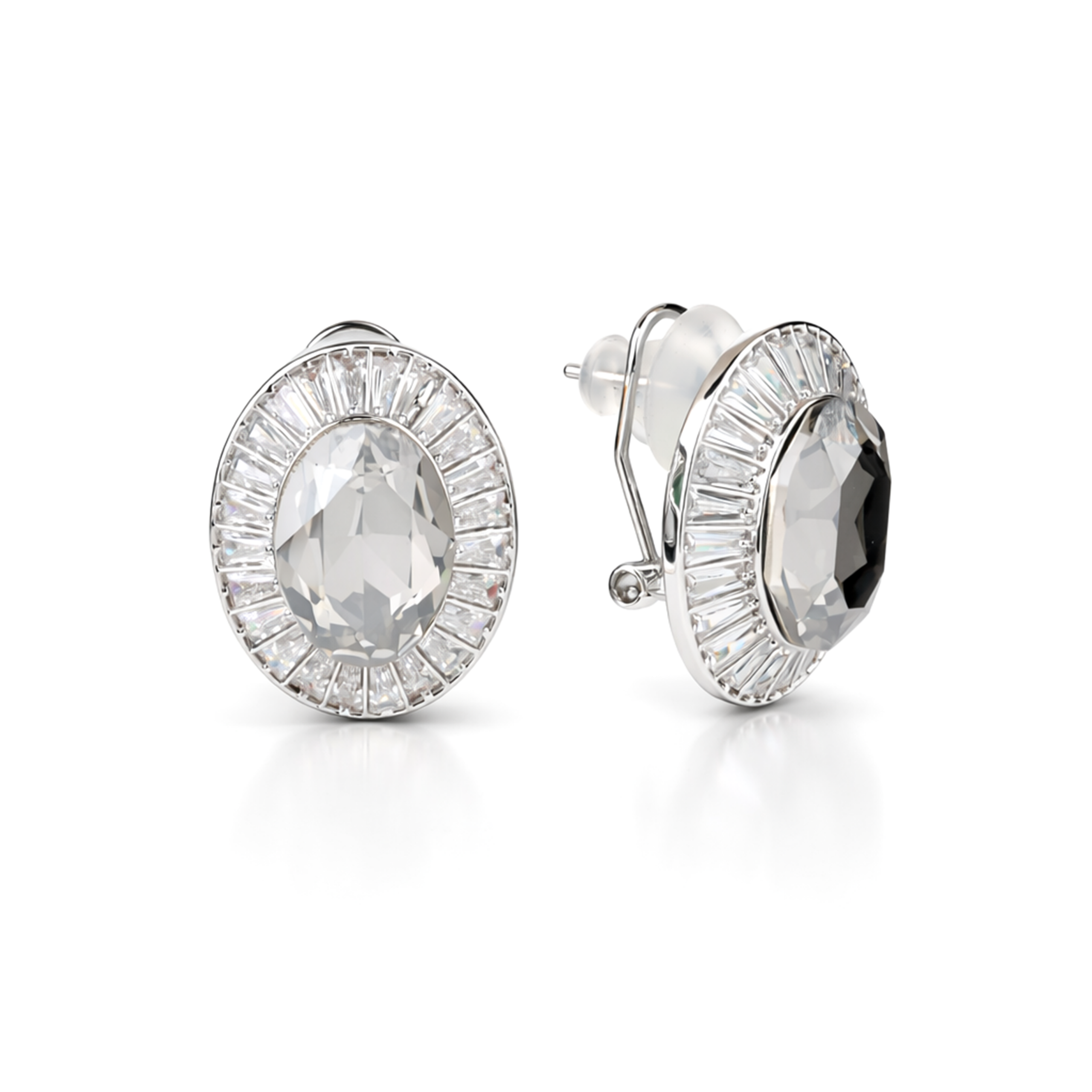 Smoky & Champagne Oval Halo Statement Stud Earrings - Gunmetal
