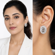 Smoky & Champagne Oval Halo Statement Stud Earrings - Gunmetal