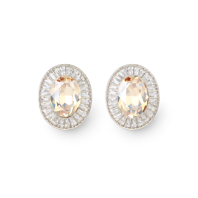 Smoky & Champagne Oval Halo Statement Stud Earrings - Citrine